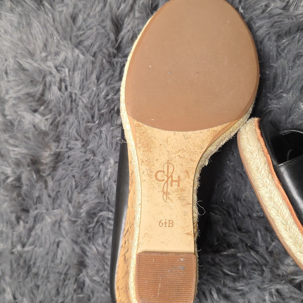 Cole Haan Black Peep-Toe Cork Wedge Espadrille. Size 6.5. EUC - Picture 4 of 8